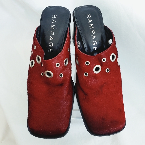 Burgundy Fur High Heel Mule Shoes - Picture 4 of 10